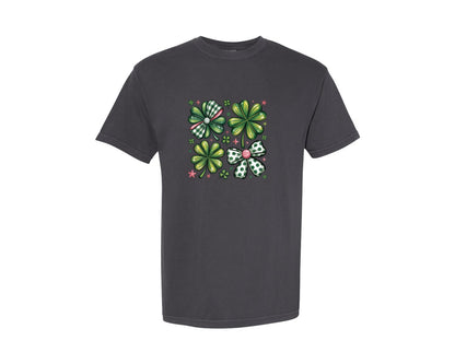 brand:Comfort Colors|color:Graphite|Preppy St Patricks Day Shamrock 4 Graphic T-Shirt
