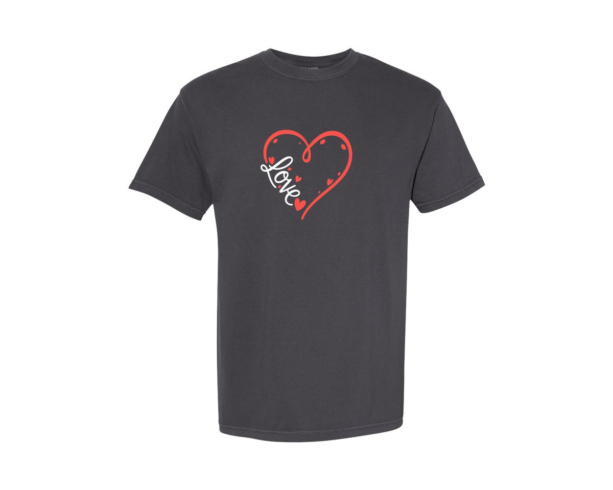 brand:Comfort Colors|color:Graphite|Romantic Love Heart Outline Graphic T-Shirt