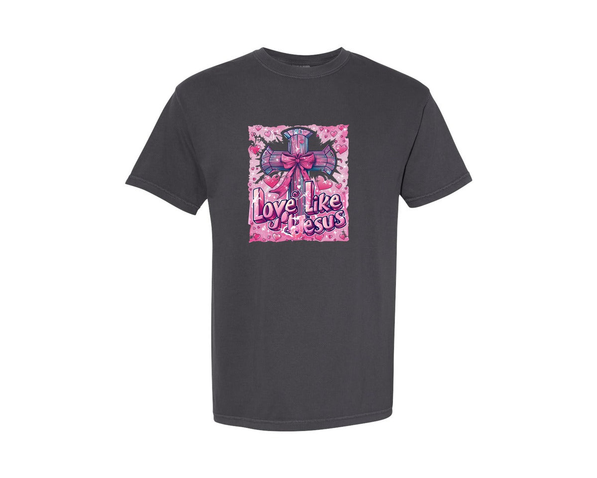 brand:Comfort Colors|color:Graphite|Valentine Cross Pnglove Like Jesus Graphic T-Shirt