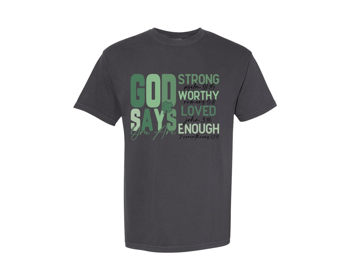 brand:Comfort Colors|color:Graphite|God Says You Are Lucky Jesus St Graphic T-Shirt
