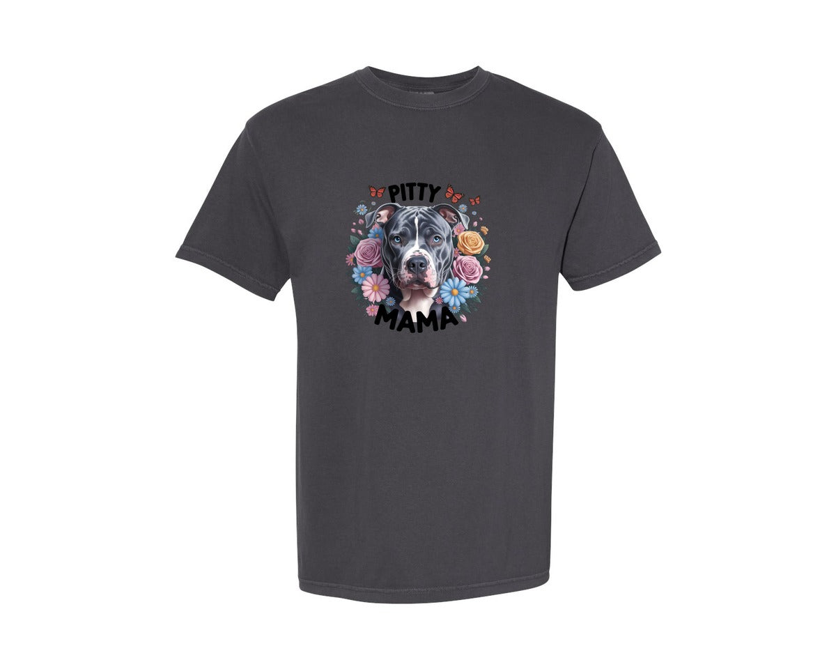 brand:Comfort Colors|color:Graphite|Pitty Mama Cute Pitbull Dog 2 Graphic T-Shirt