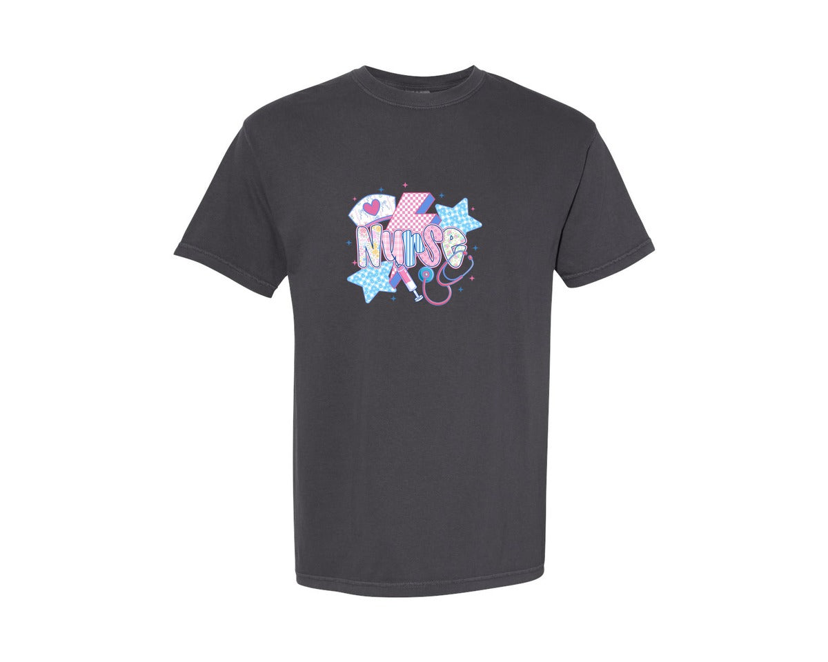 brand:Comfort Colors|color:Graphite|Preppy Nurse Coquette Graphic T-Shirt