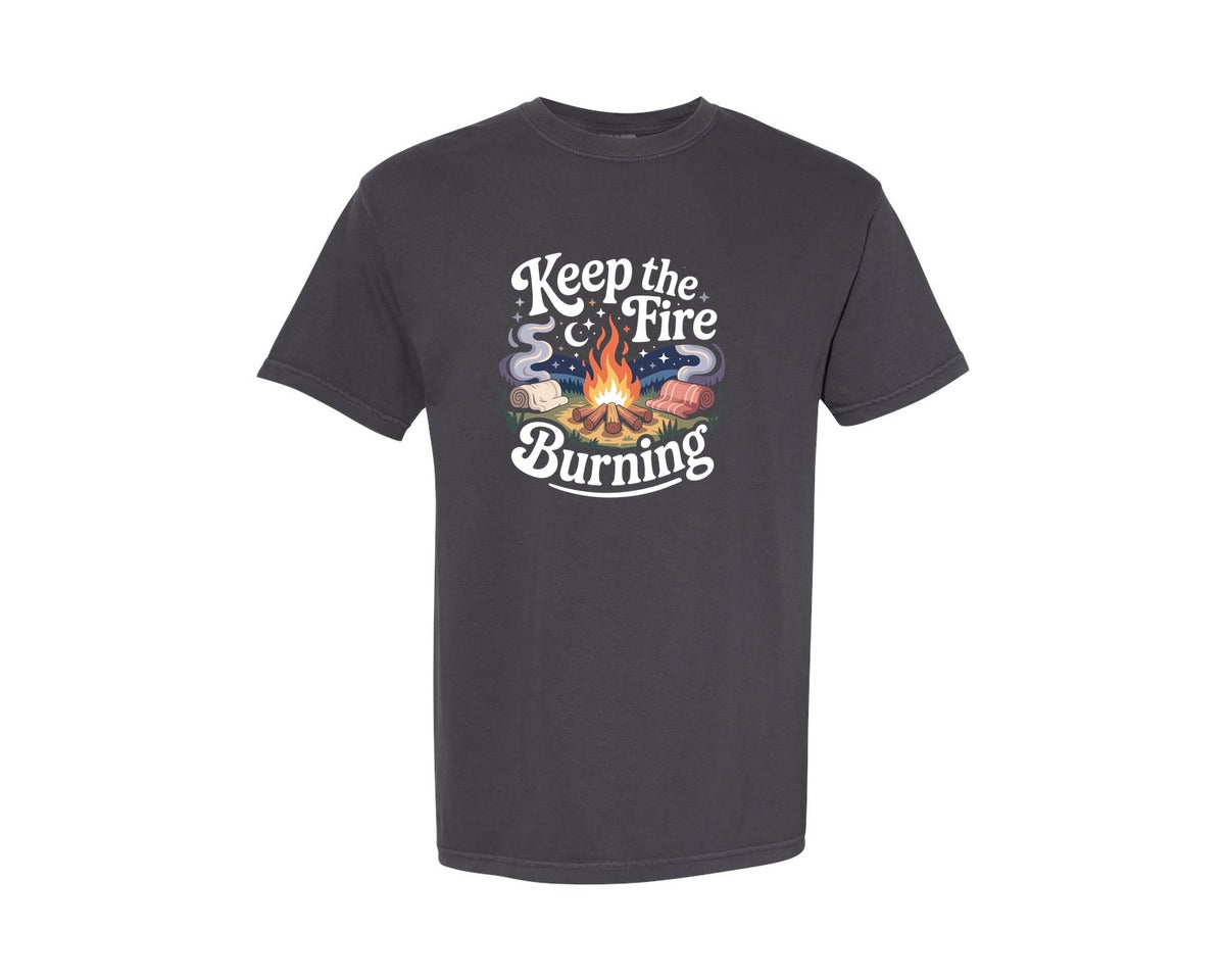 brand:Comfort Colors|color:Graphite|Keep The Fire Burning Camping Art Graphic T-Shirt