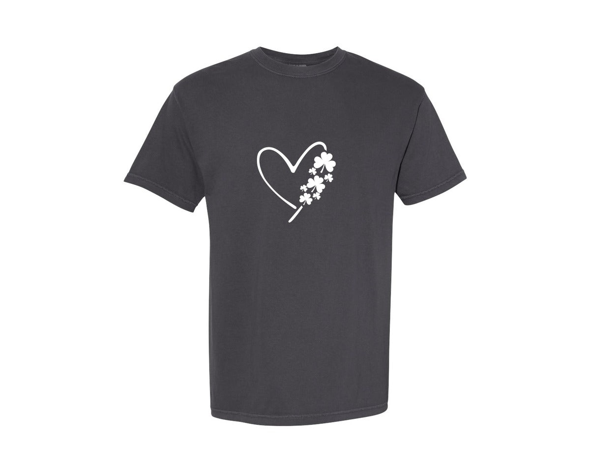 brand:Comfort Colors|color:Graphite|Heart Shamrock St Patricks Day Graphic T-Shirt