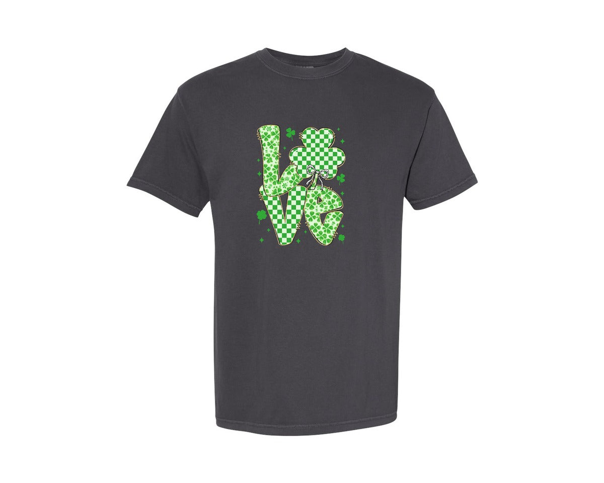 brand:Comfort Colors|color:Graphite|Love Shamrock Coquette Graphic T-Shirt