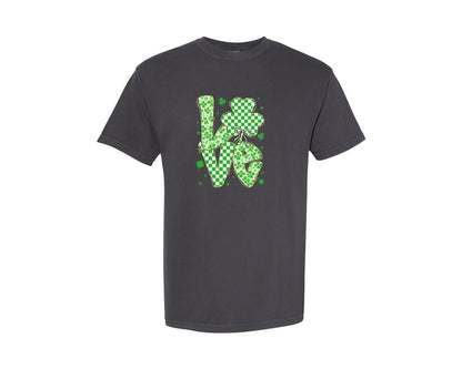 brand:Comfort Colors|color:Graphite|Love Shamrock Coquette Graphic T-Shirt