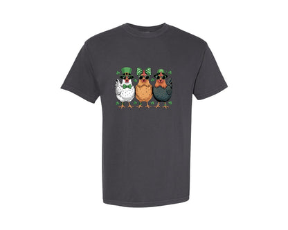 brand:Comfort Colors|color:Graphite|Funny Chicken St Patricks Day Graphic T-Shirt