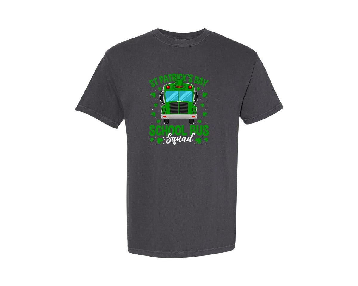 brand:Comfort Colors|color:Graphite|St Patricks Day School Bus Squad School 2 Graphic T-Shirt