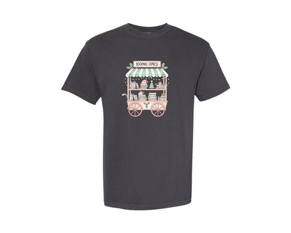 brand:Comfort Colors|color:Graphite|Bookmas Express Christmas Book Cart Graphic T-Shirt
