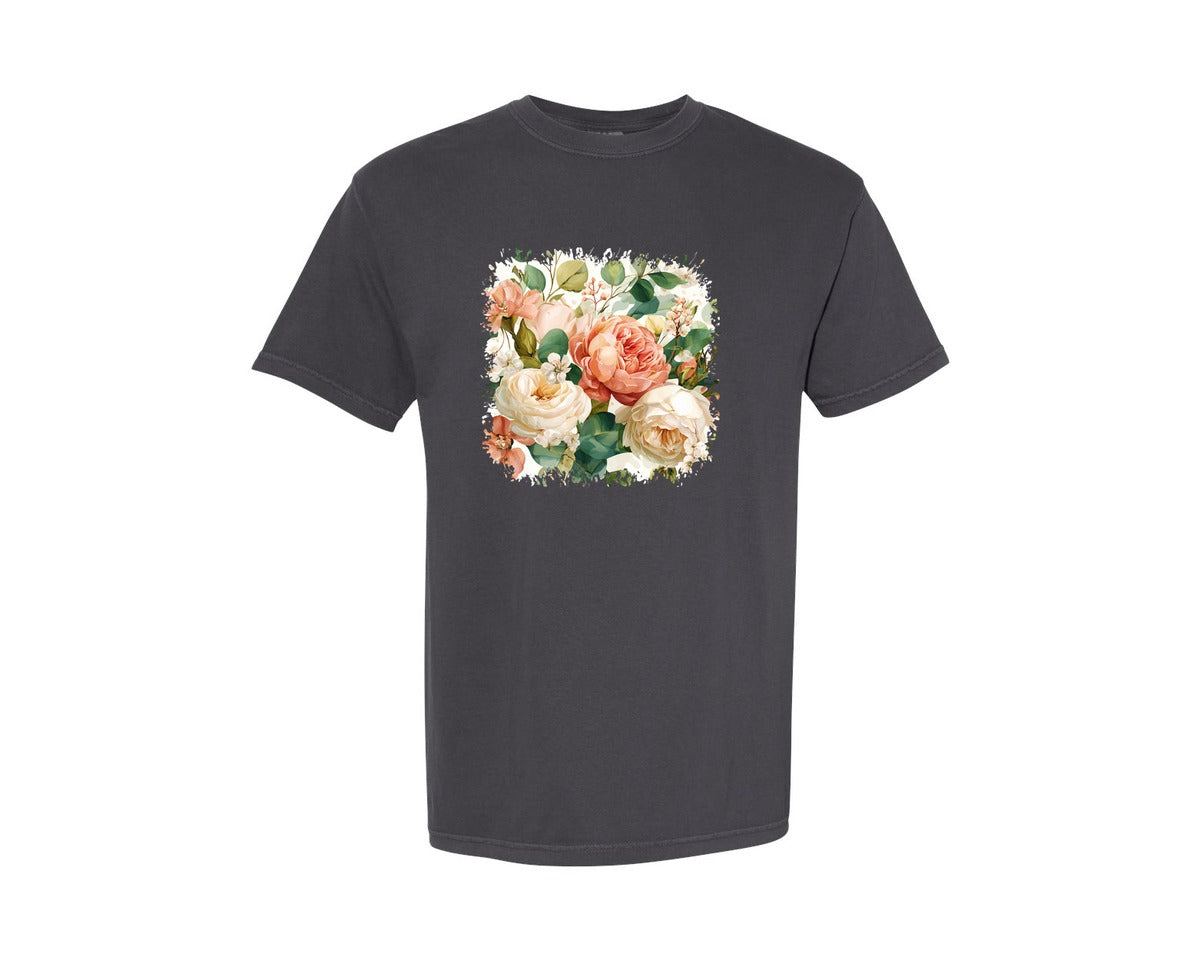 brand:Comfort Colors|color:Graphite|Pastel Flowers Square Tshirt 48 Graphic T-Shirt