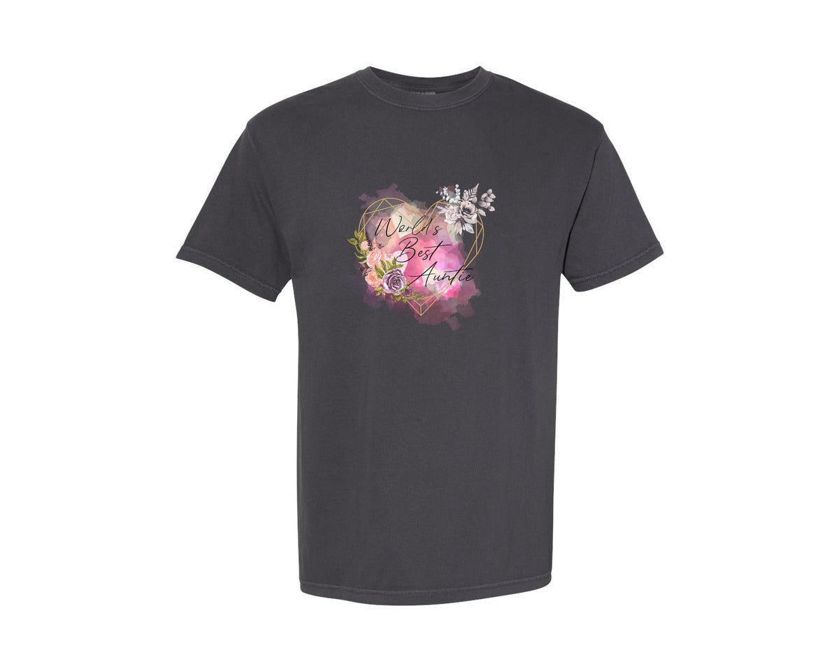 brand:Comfort Colors|color:Graphite|Worlds Best Auntie Heart Graphic T-Shirt