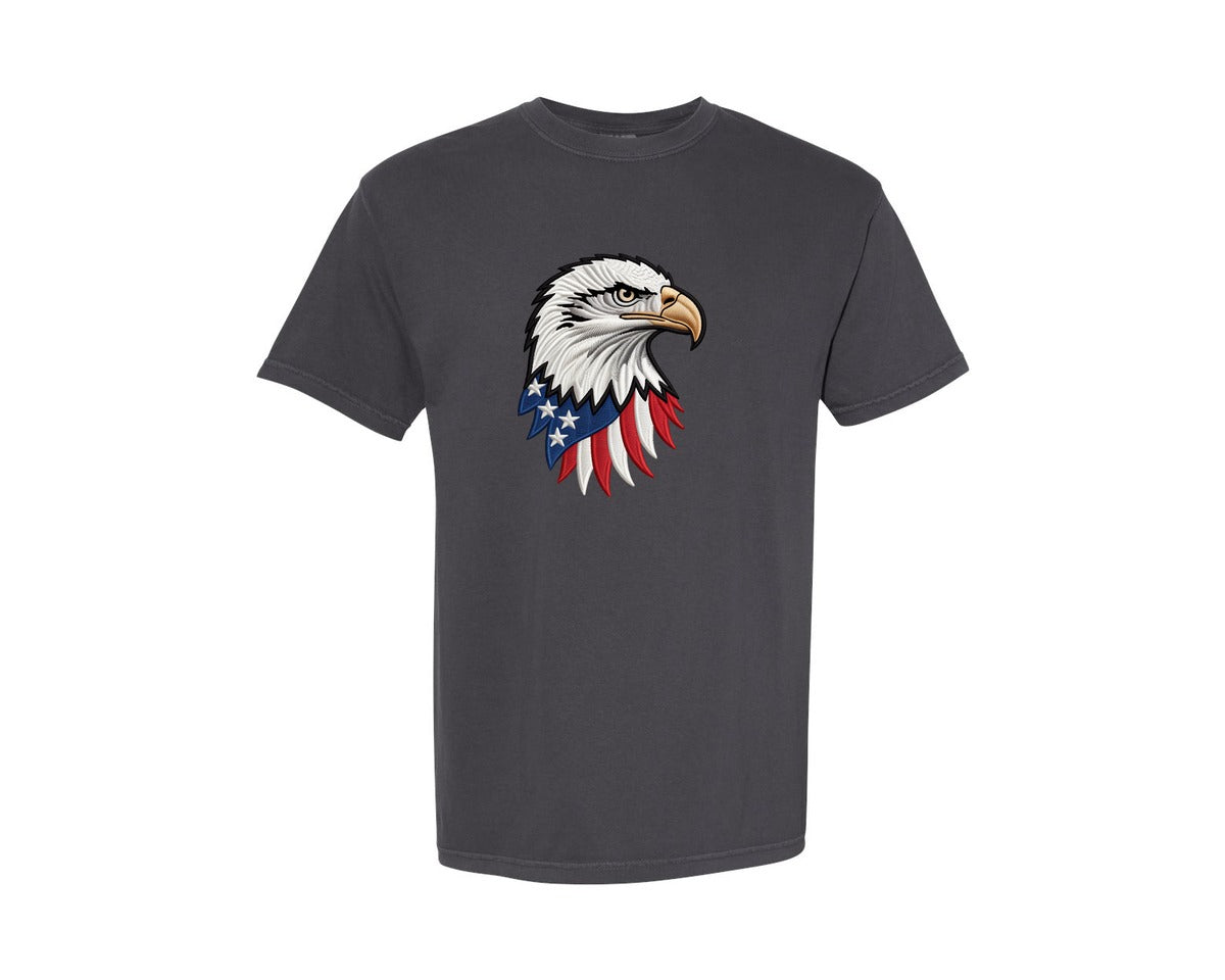 brand:Comfort Colors|color:Graphite|Patriotic Eagle Head Embroidery Graphic T-Shirt