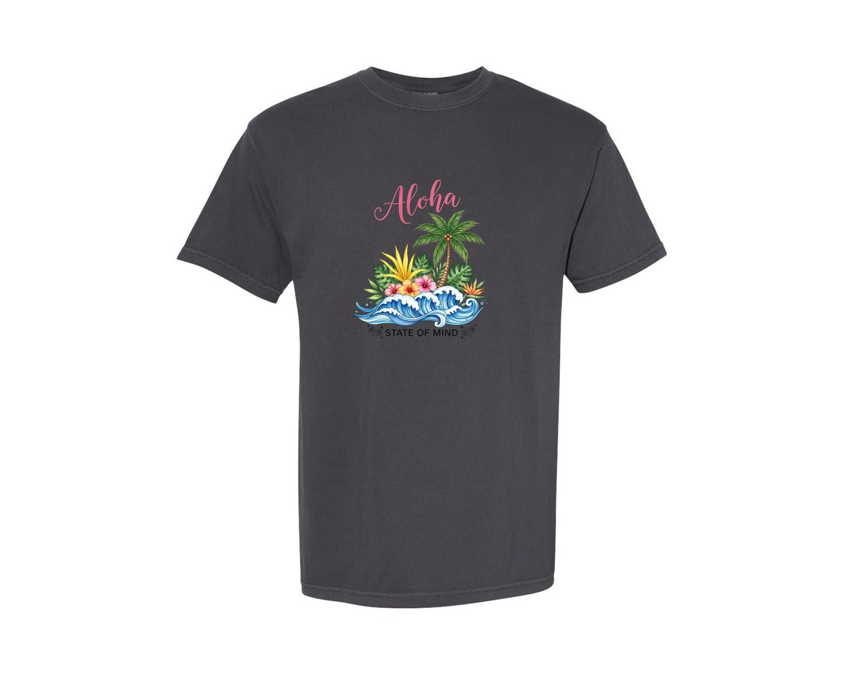 brand:Comfort Colors|color:Graphite|Summer Aloha Beach Boho Flower Floral 2 Graphic T-Shirt