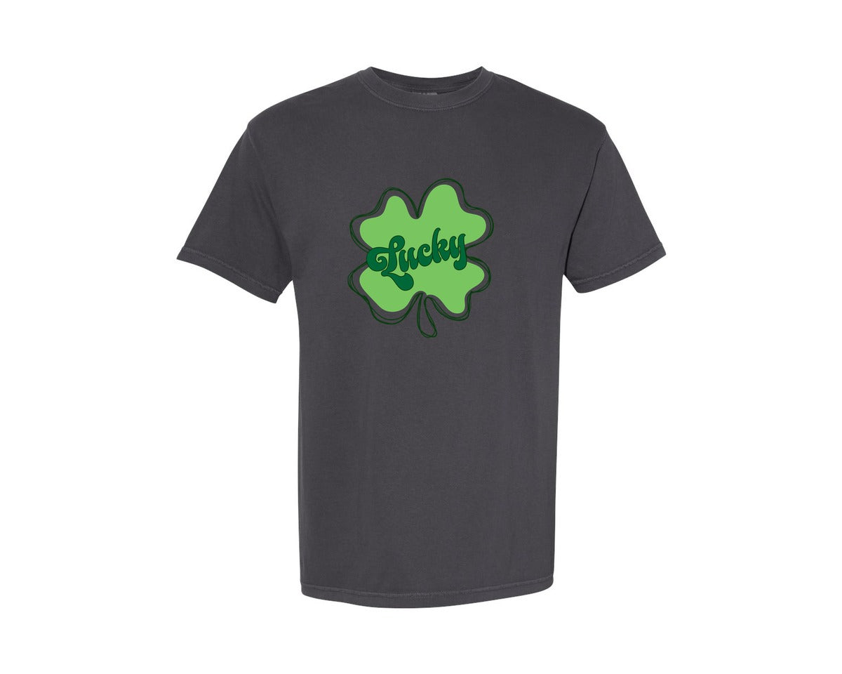 brand:Comfort Colors|color:Graphite|Lucky St Patricks Day Clover 2 Graphic T-Shirt