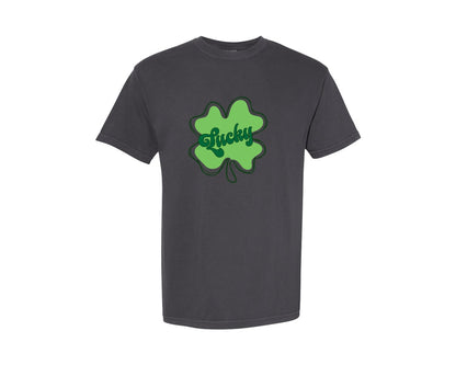 brand:Comfort Colors|color:Graphite|Lucky St Patricks Day Clover 2 Graphic T-Shirt