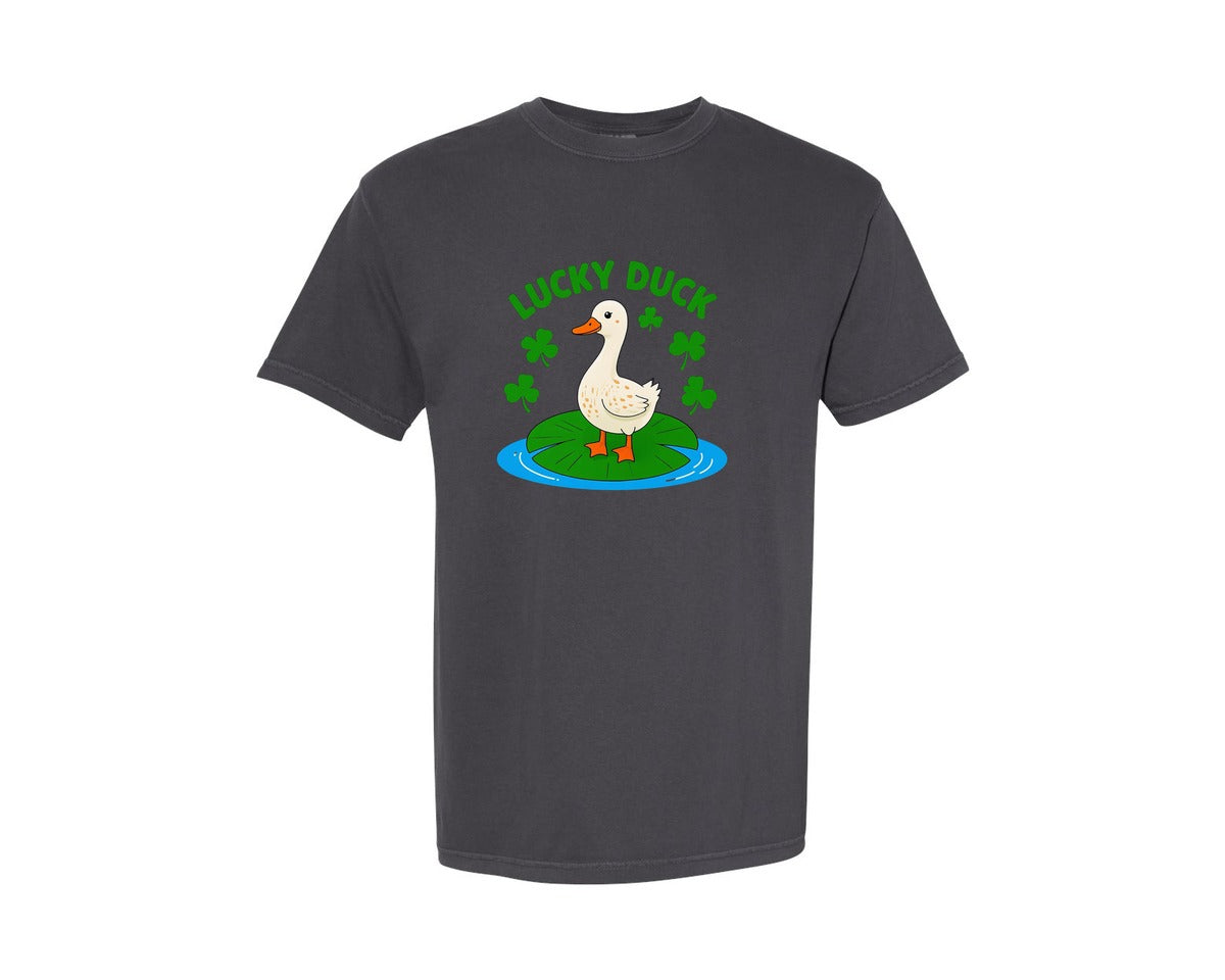 brand:Comfort Colors|color:Graphite|Lucky Duck T Shirt Design 2 Graphic T-Shirt