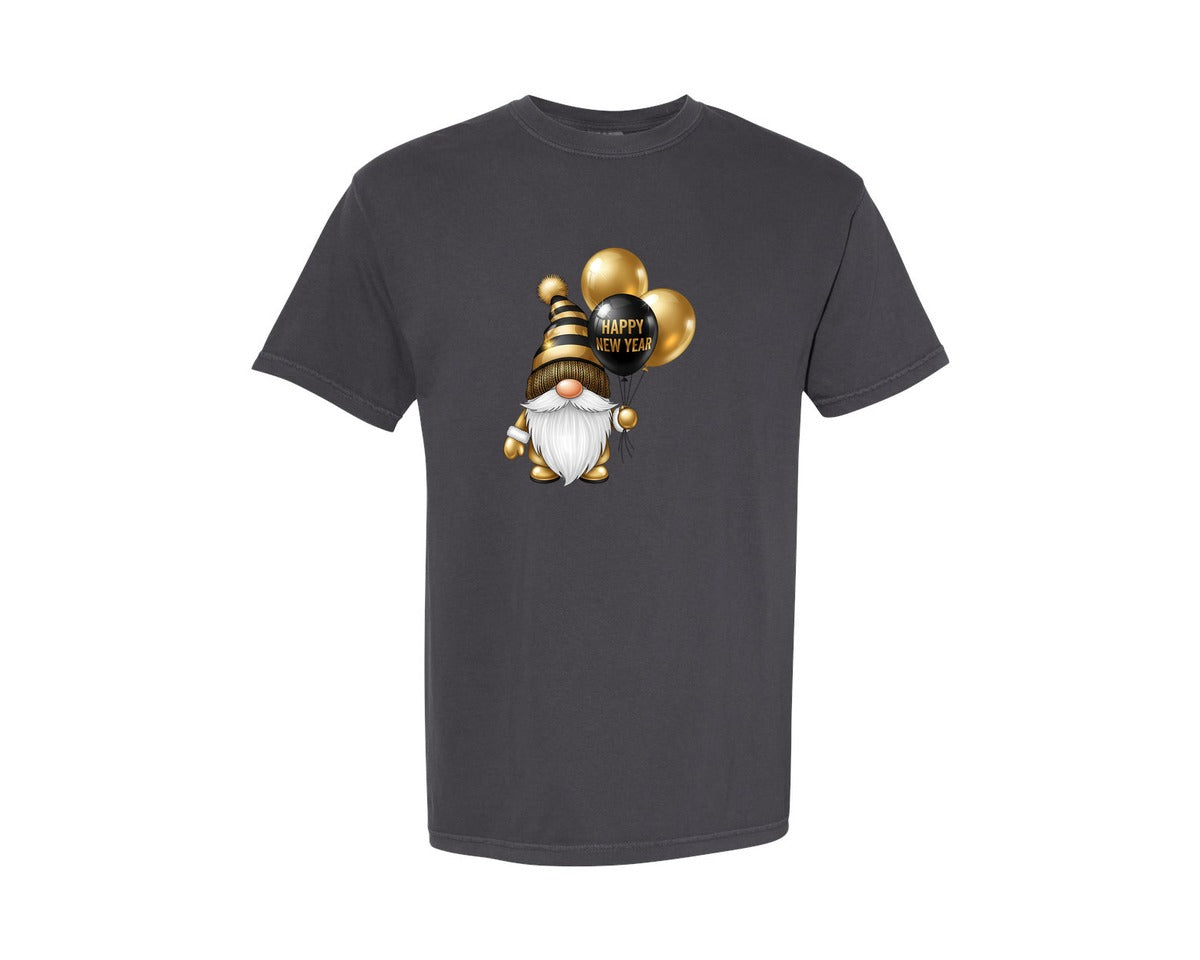 brand:Comfort Colors|color:Graphite|Golden Gnome Happy New Year Graphic T-Shirt