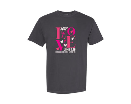 brand:Comfort Colors|color:Graphite|Christian Love Valentines Bible Graphic T-Shirt