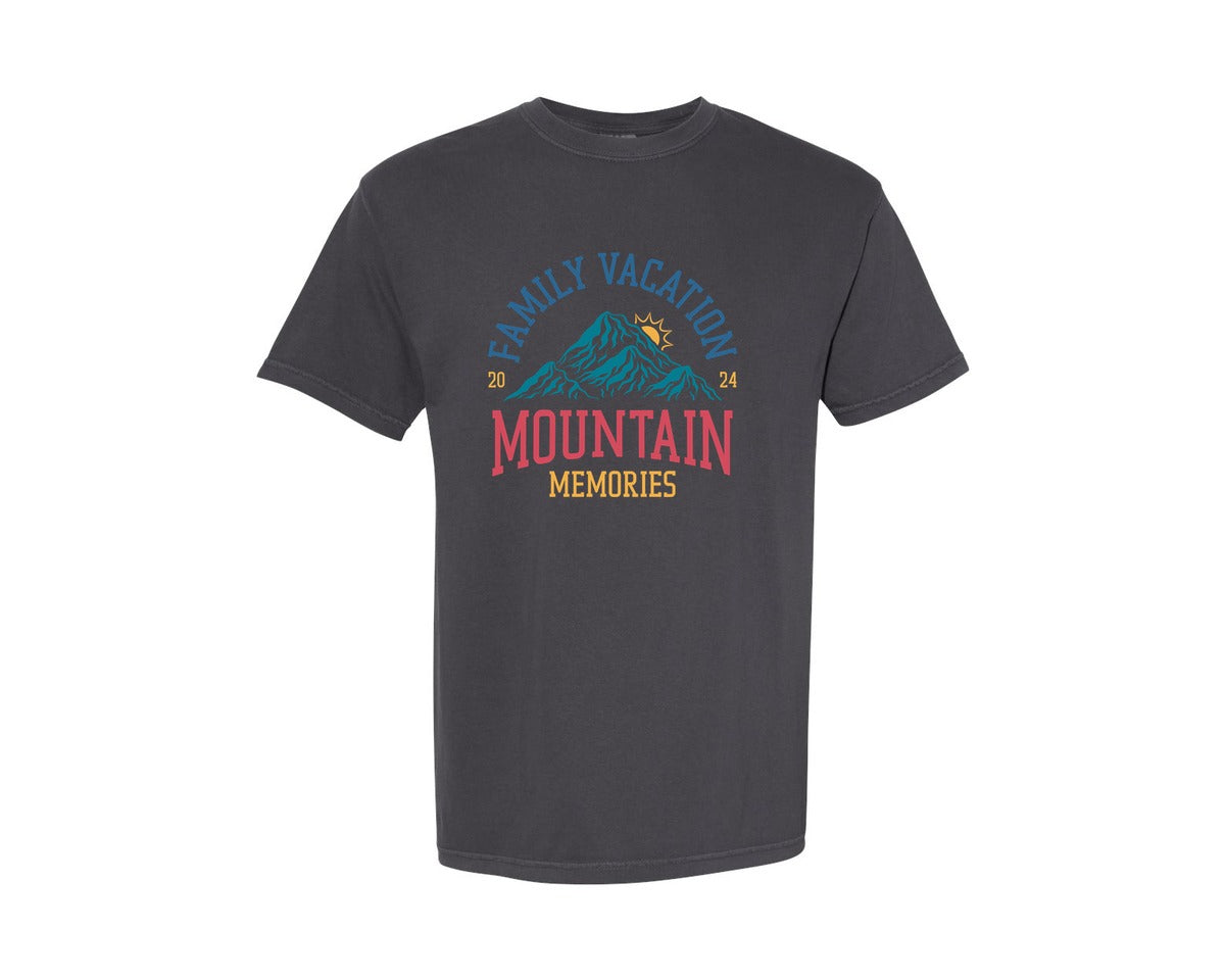 brand:Comfort Colors|color:Graphite|Family Vacation Mountain Summer Trip Graphic T-Shirt