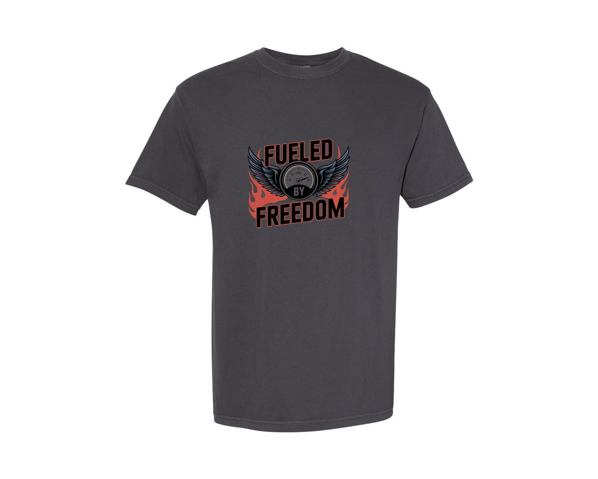 brand:Comfort Colors|color:Graphite|Fueled By Freedom Vintage Biker Graphic T-Shirt