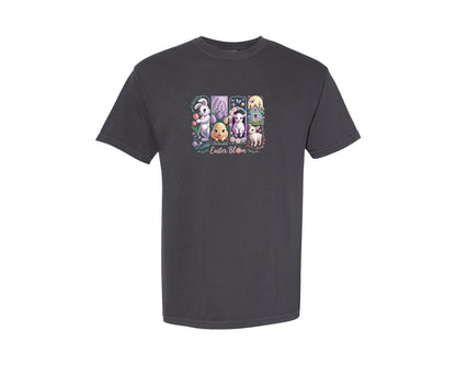 brand:Comfort Colors|color:Graphite|Easter Bloom Bunny Lamb Scene Graphic T-Shirt