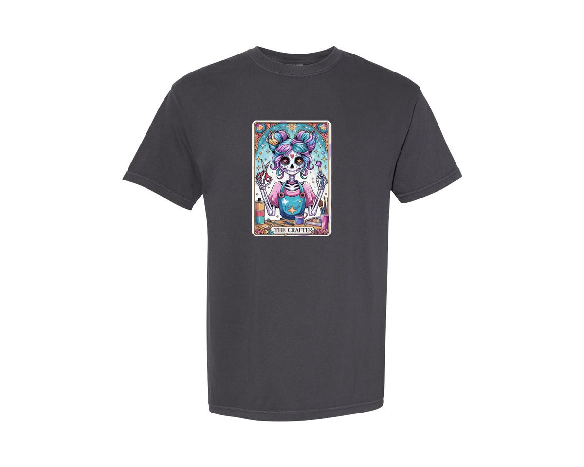 brand:Comfort Colors|color:Graphite|The Crafter Skeleton Tarot Card Craft 2 Graphic T-Shirt