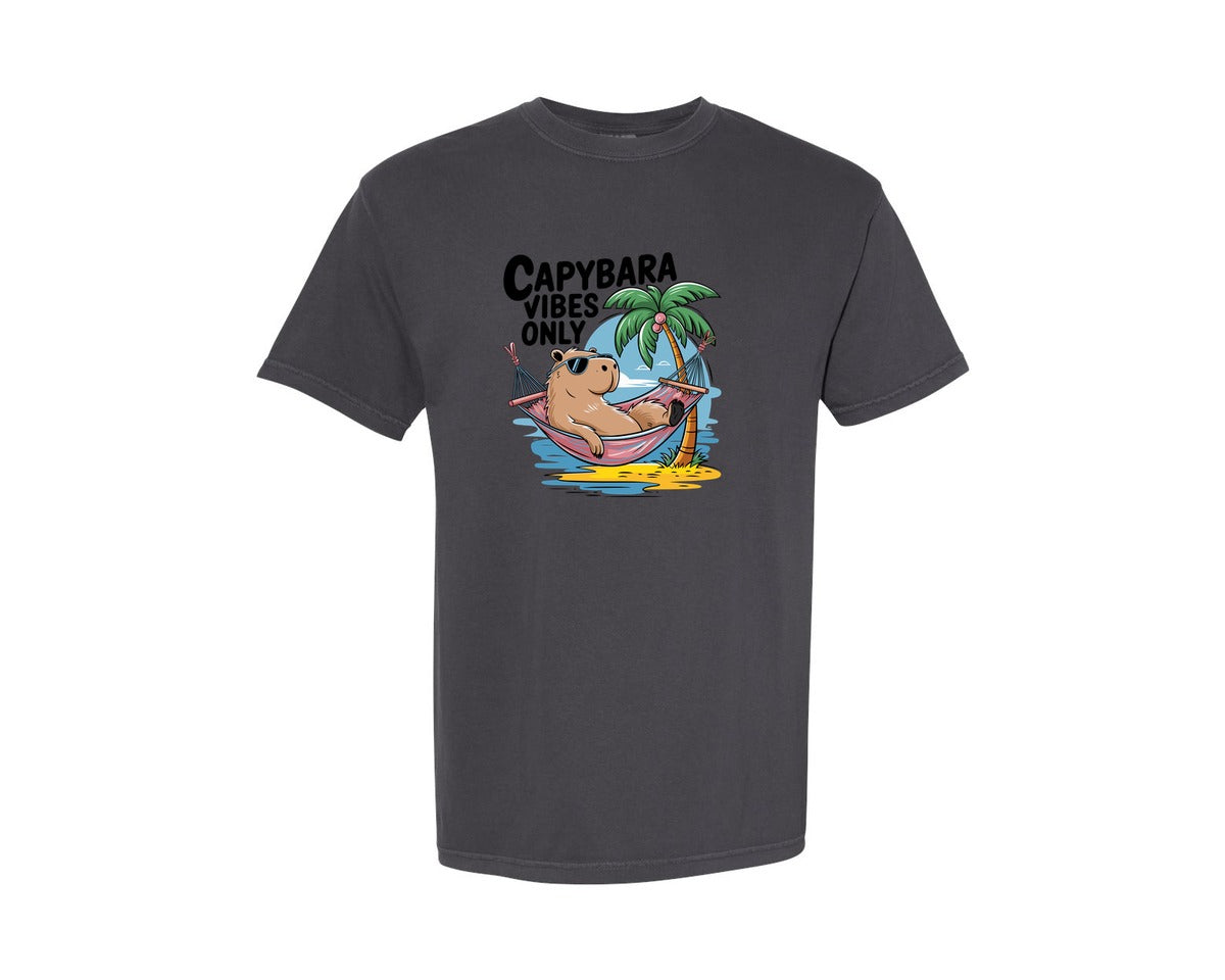 brand:Comfort Colors|color:Graphite|Capybara Vibes Only Summer T Shirt Print Graphic T-Shirt