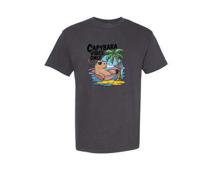 brand:Comfort Colors|color:Graphite|Capybara Vibes Only Summer T Shirt Print Graphic T-Shirt