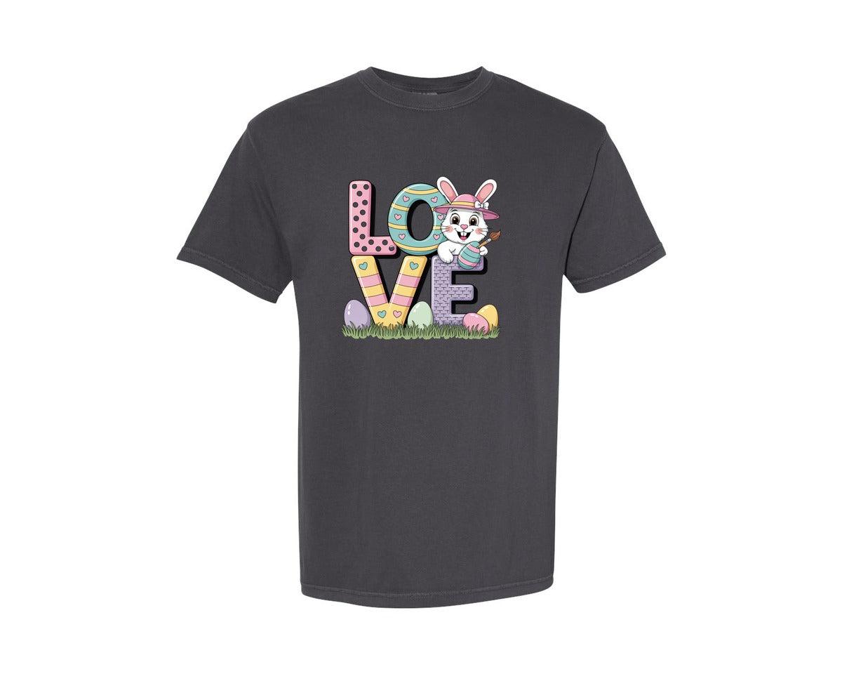 brand:Comfort Colors|color:Graphite|Love Easter Bunny Easter Day Graphic T-Shirt