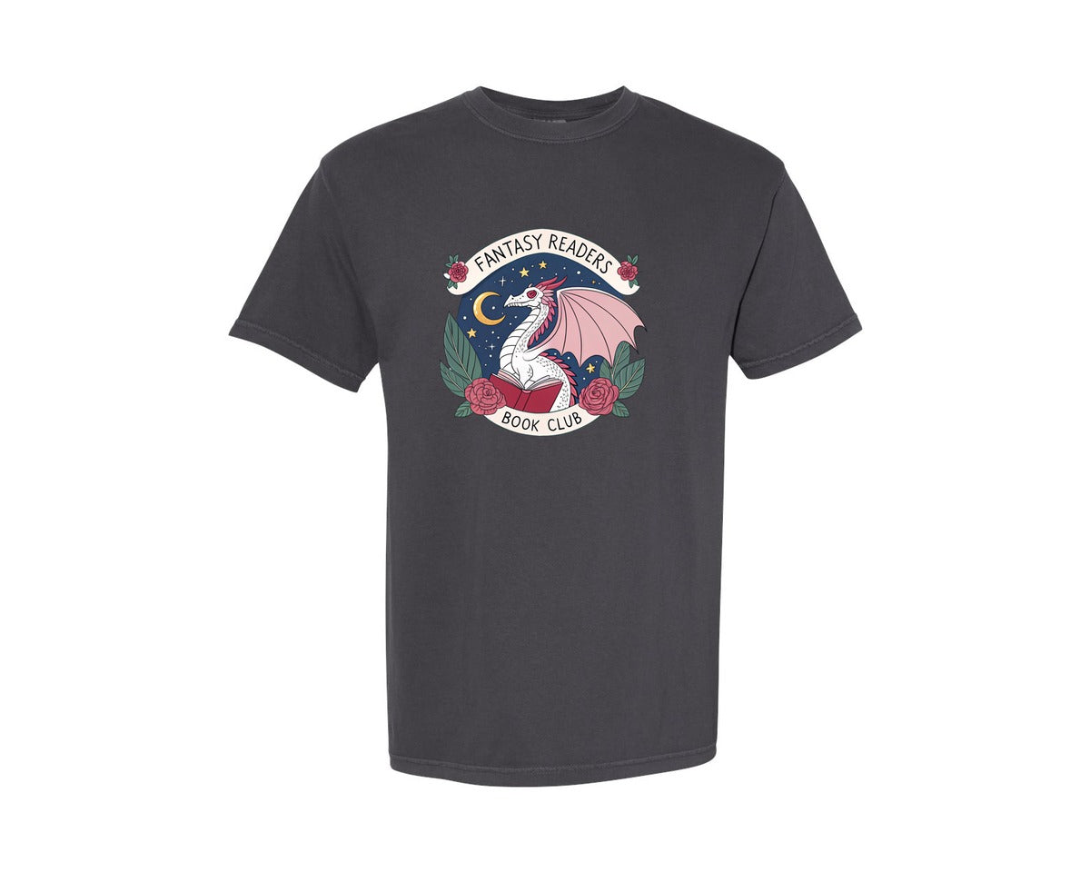 brand:Comfort Colors|color:Graphite|Fantasy Book Club Dragon Book Graphic T-Shirt