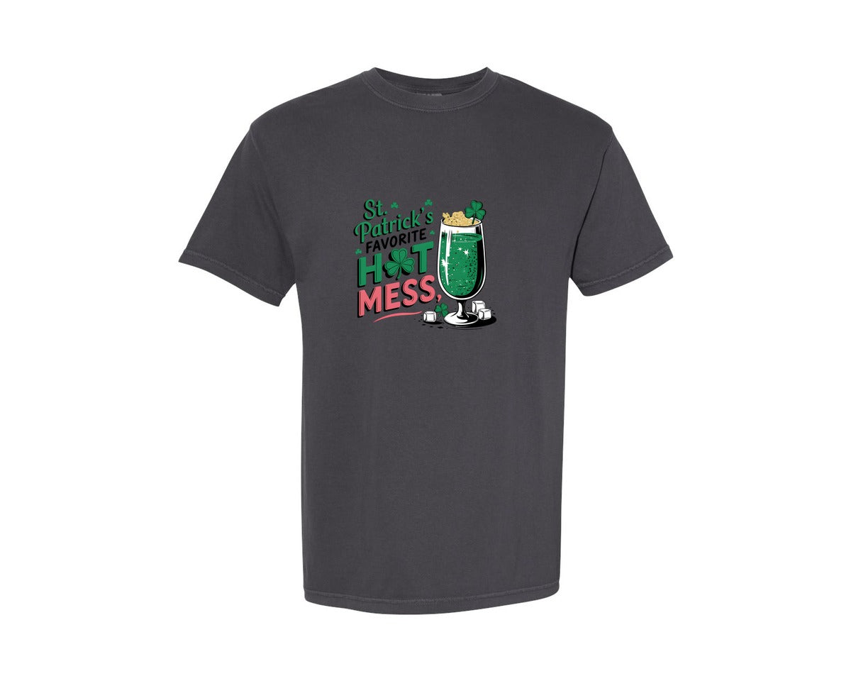 brand:Comfort Colors|color:Graphite|St Patricks Favorite Hot Mess 4 Graphic T-Shirt