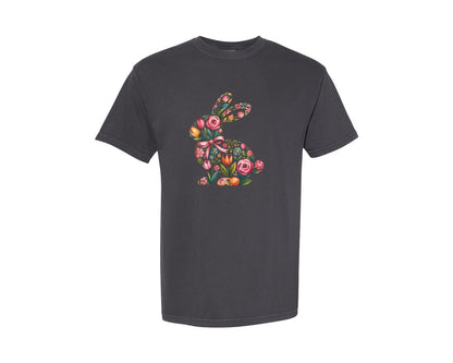 brand:Comfort Colors|color:Graphite|Happy Easter Bunny Floral Bunny 2 Graphic T-Shirt