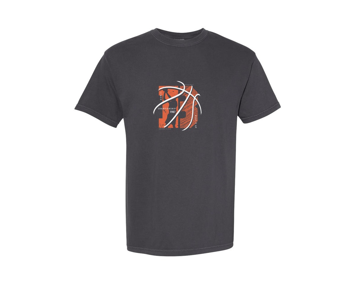 brand:Comfort Colors|color:Graphite|T Shirt Design Basketball 100 Graphic T-Shirt