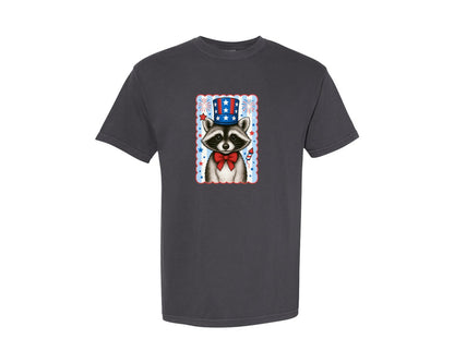 brand:Comfort Colors|color:Graphite|4Th Of July Raccoon Memorial Day Graphic T-Shirt