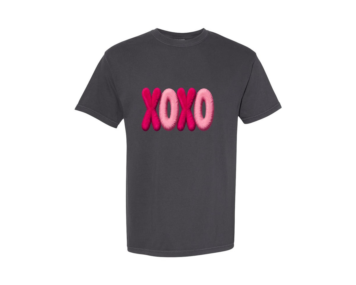 brand:Comfort Colors|color:Graphite|Sparkly Valentines Day Faux Xoxo Graphic T-Shirt