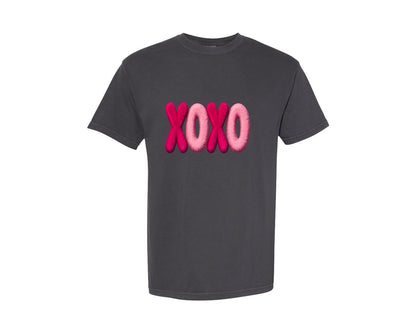 brand:Comfort Colors|color:Graphite|Sparkly Valentines Day Faux Xoxo Graphic T-Shirt
