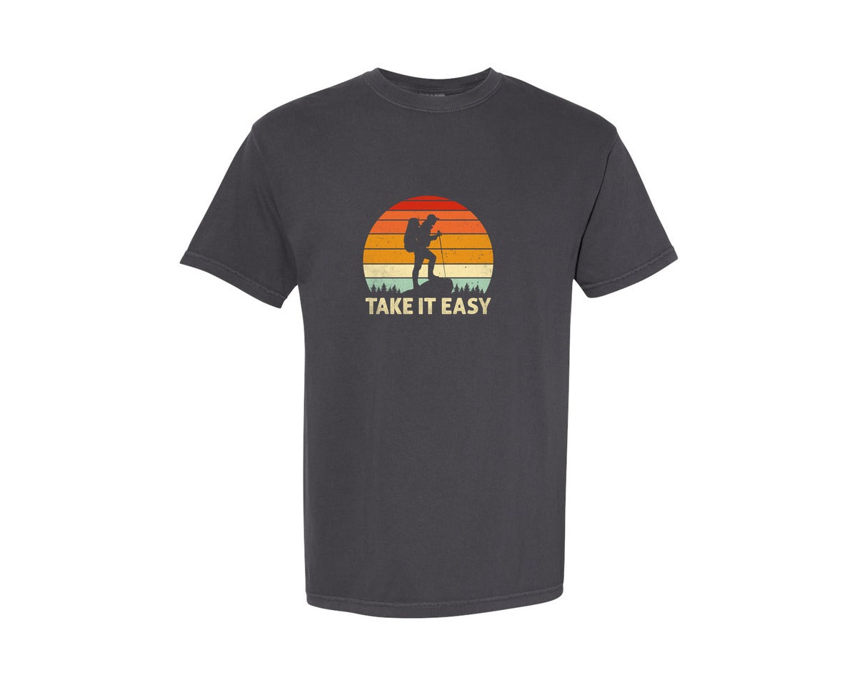 brand:Comfort Colors|color:Graphite|Take It Easy Hiking Retro T Shirt Graphic T-Shirt