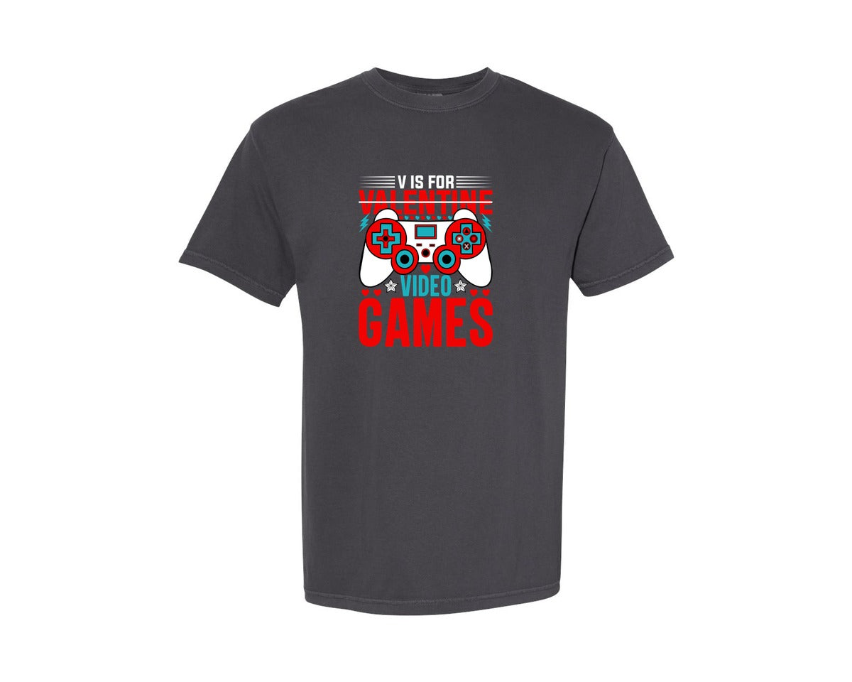 brand:Comfort Colors|color:Graphite|V Is For Video Games T Shirt Design 2 Graphic T-Shirt