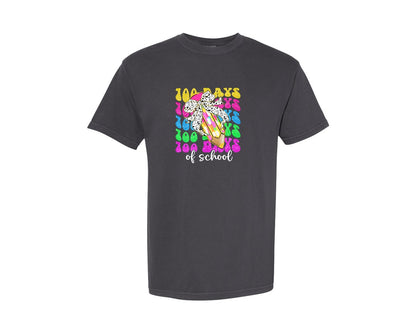 brand:Comfort Colors|color:Graphite|Glitter 100 Days Of School Coquette 2 Graphic T-Shirt
