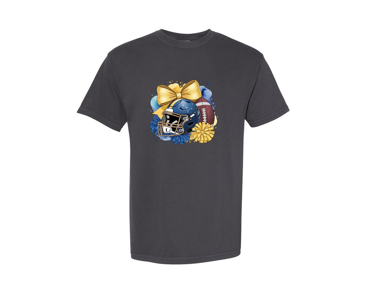 brand:Comfort Colors|color:Graphite|Gold Navy Blue Football Football Graphic T-Shirt