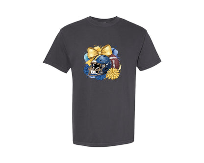 brand:Comfort Colors|color:Graphite|Gold Navy Blue Football Football Graphic T-Shirt