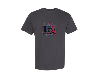 brand:Comfort Colors|color:Graphite|Usa Skull Fireworks 4Th Of July T Shirt 2 Graphic T-Shirt