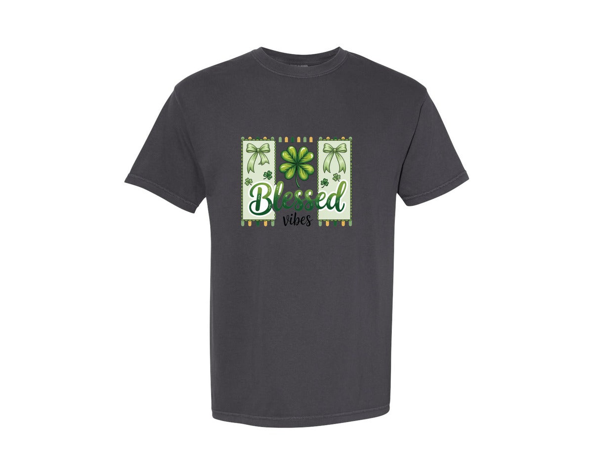 brand:Comfort Colors|color:Graphite|St Patricks Day Blessed Vibes 5 Graphic T-Shirt