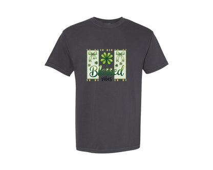 brand:Comfort Colors|color:Graphite|St Patricks Day Blessed Vibes 5 Graphic T-Shirt