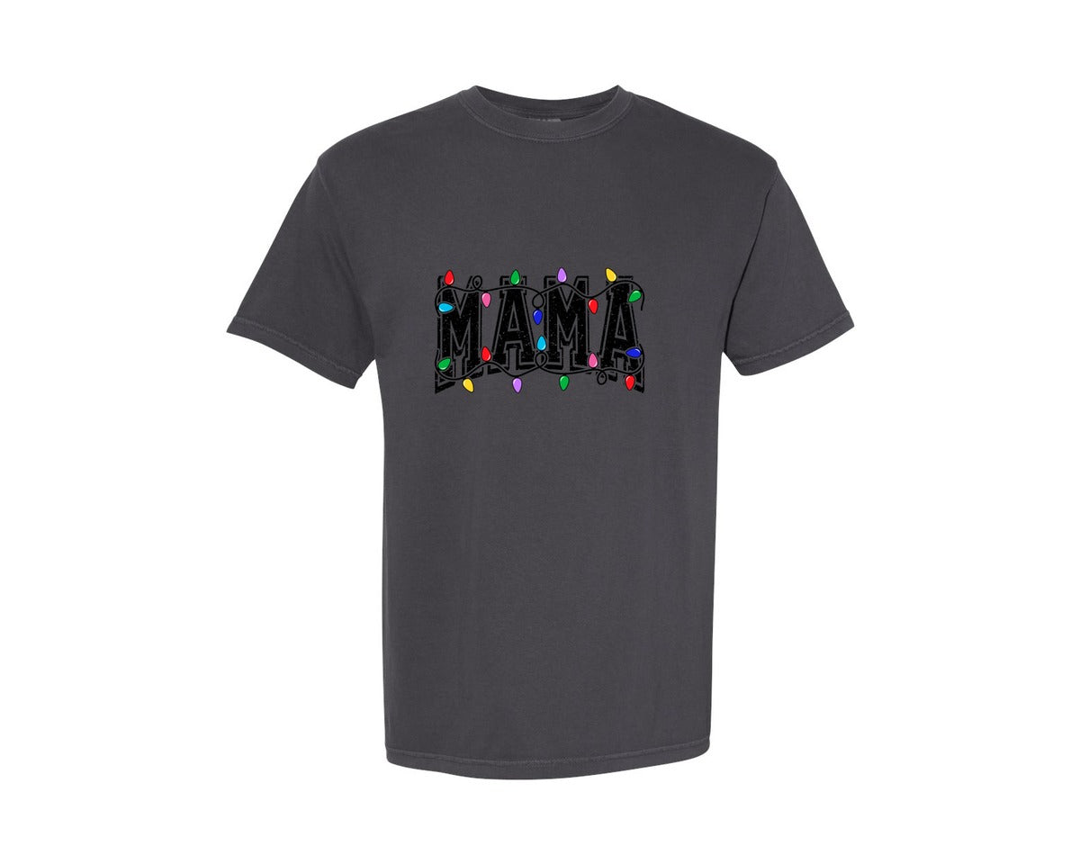 brand:Comfort Colors|color:Graphite|Mama Christmas Lights Christmas Graphic T-Shirt