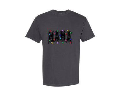 brand:Comfort Colors|color:Graphite|Mama Christmas Lights Christmas Graphic T-Shirt