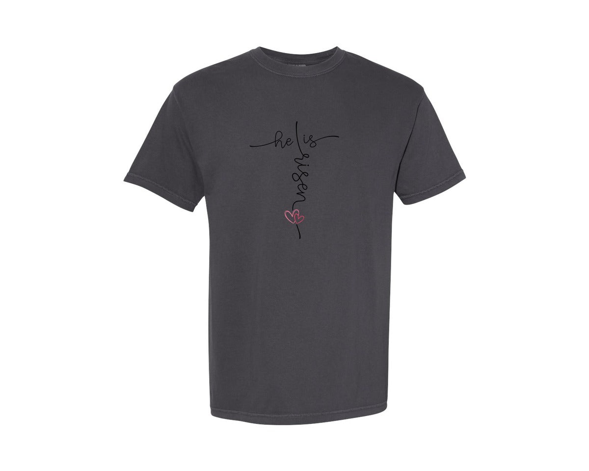 brand:Comfort Colors|color:Graphite|He Is Risen Christian Valentine Graphic T-Shirt