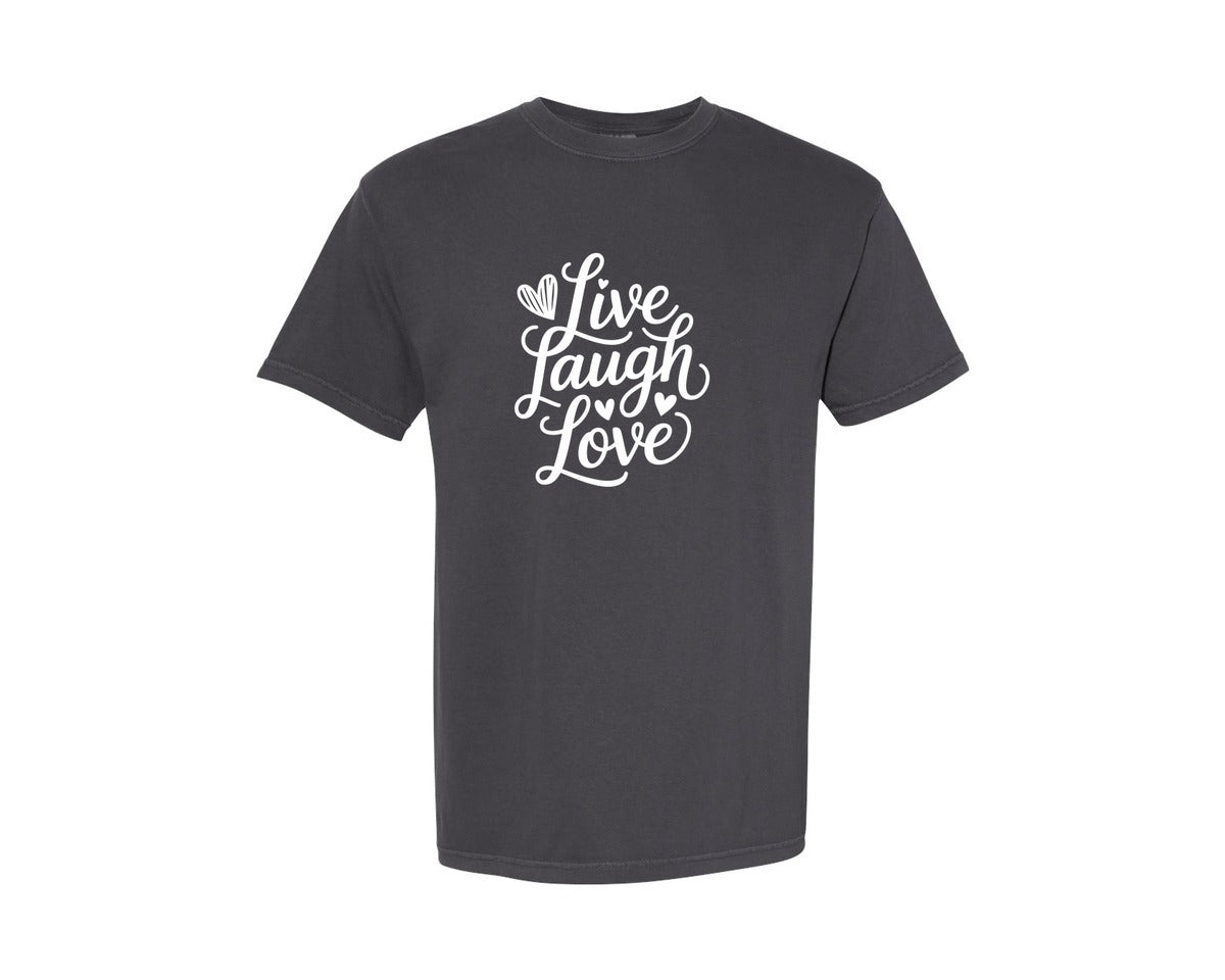 brand:Comfort Colors|color:Graphite|Live Laugh Love Valentines Day Graphic T-Shirt