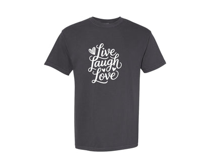 brand:Comfort Colors|color:Graphite|Live Laugh Love Valentines Day Graphic T-Shirt