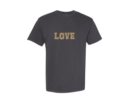 brand:Comfort Colors|color:Graphite|Love Leopard Print Designs T Shirt Graphic T-Shirt